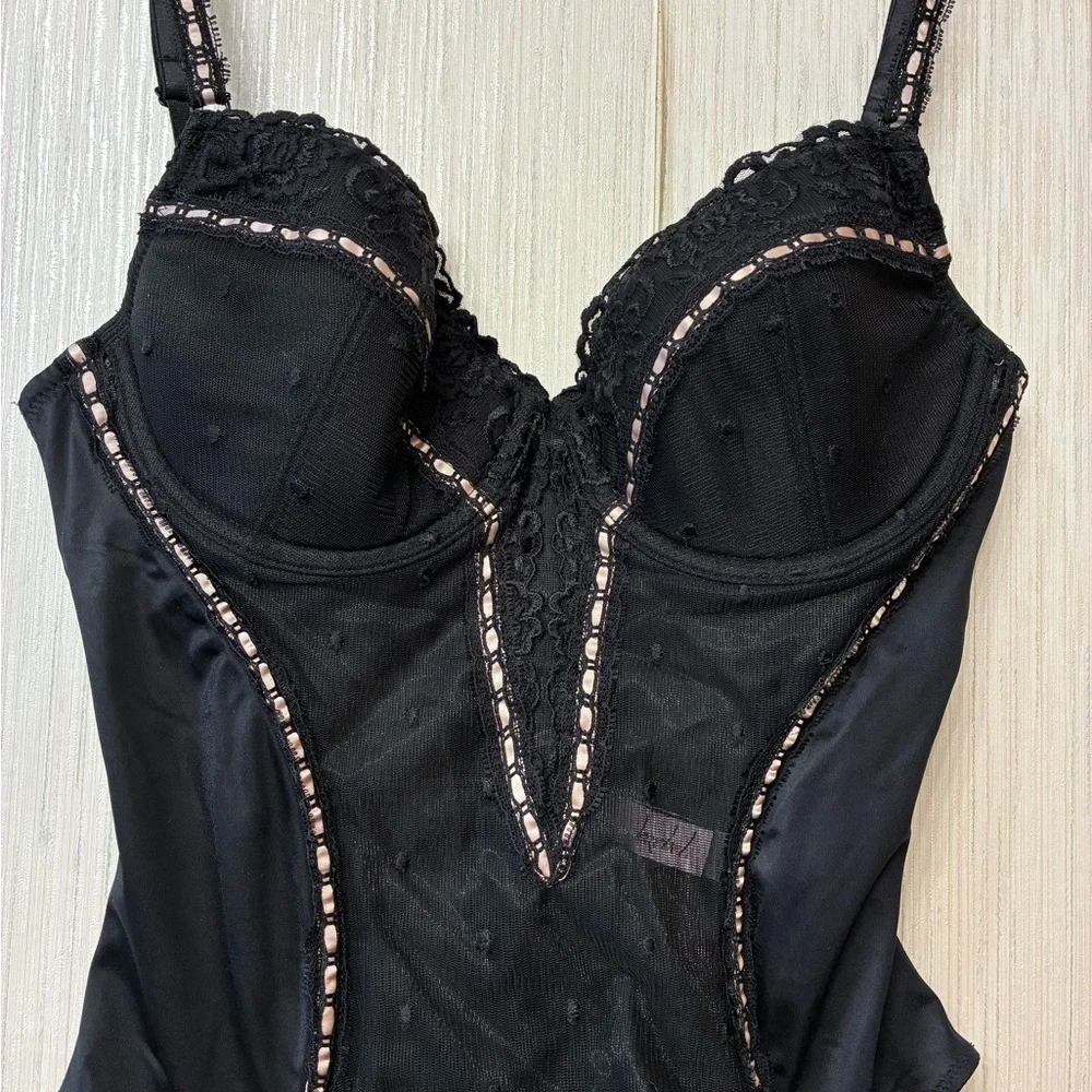 Jezebel Black Mesh‎ Polka Dot Corset Bustier with Garters 34C